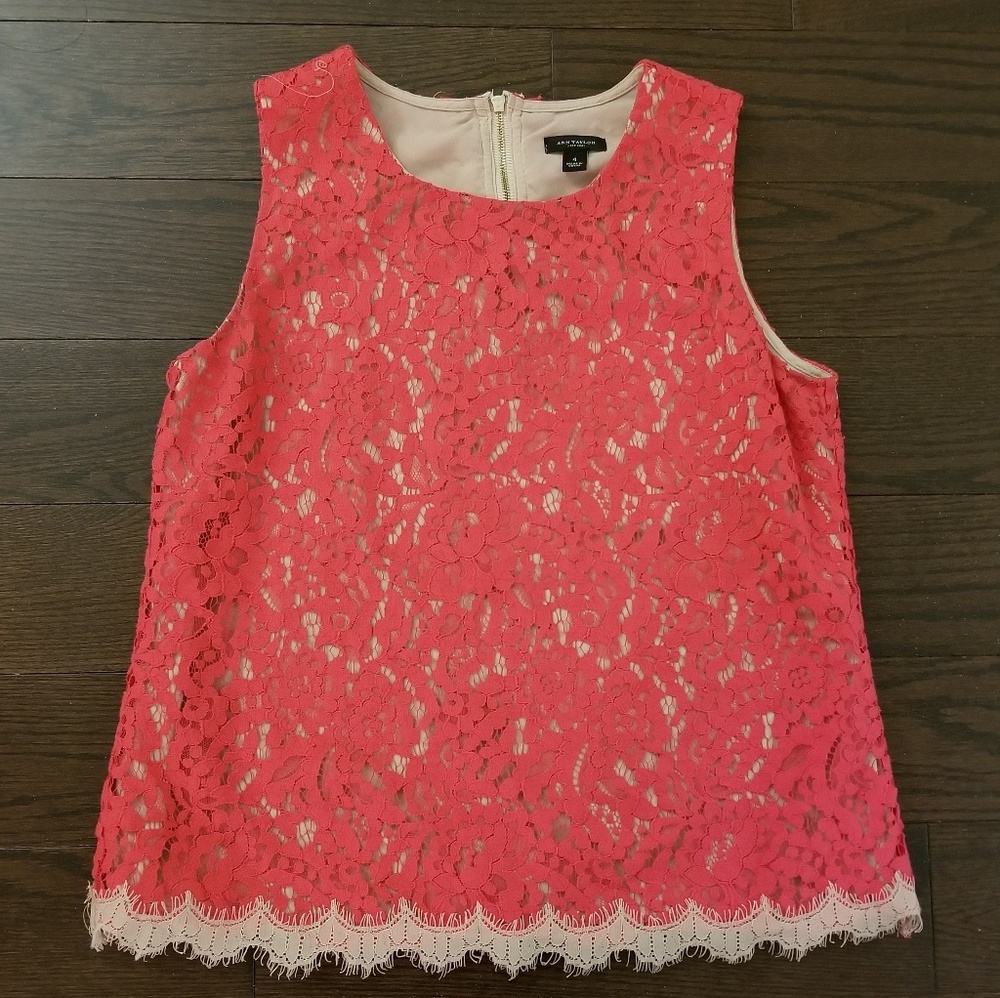 Ann Taylor red lace blouse